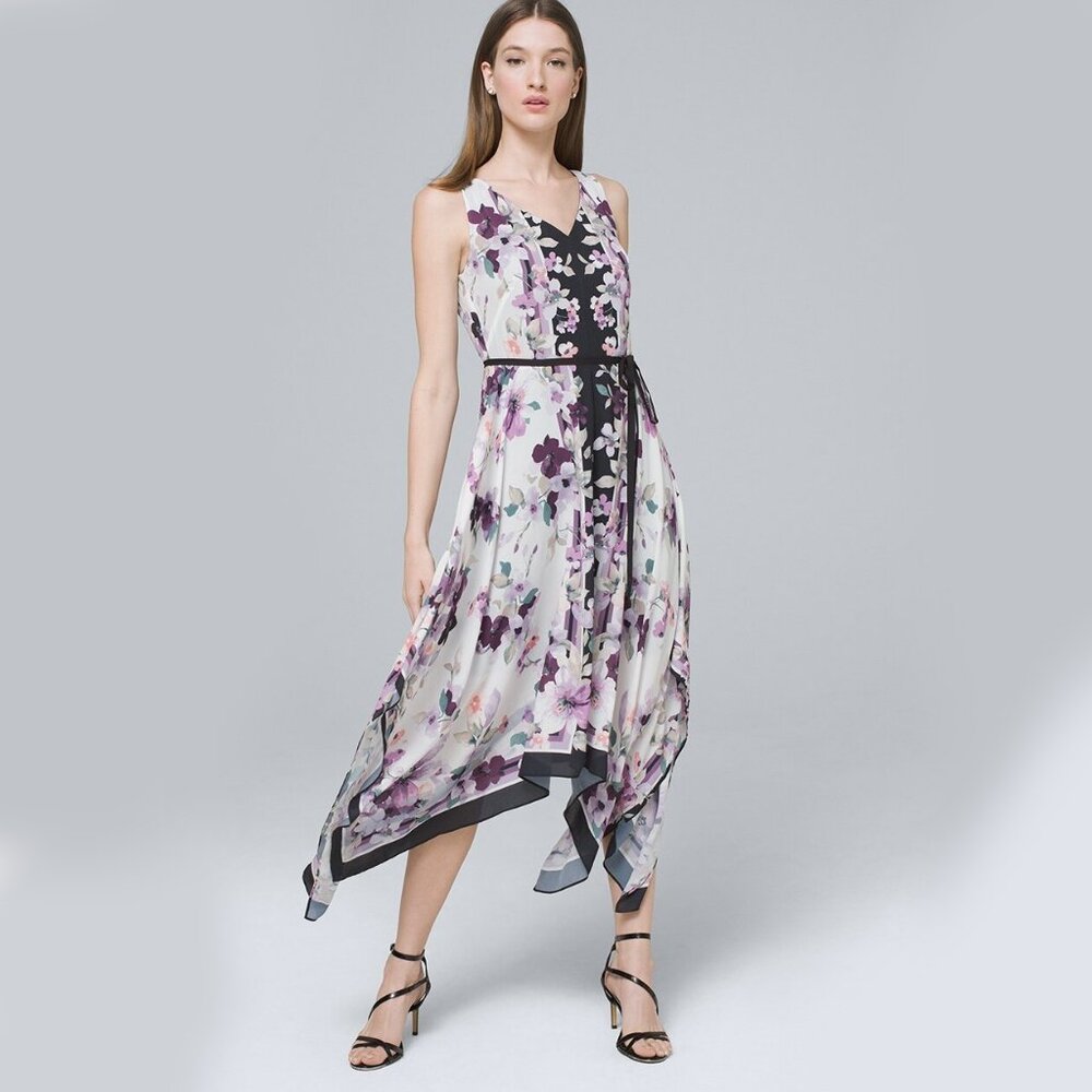WHBM $150 GORGEOUS! Floral Handkerchief-Hem Dress Lilac Lavender 14 - Picture 5 of 8
